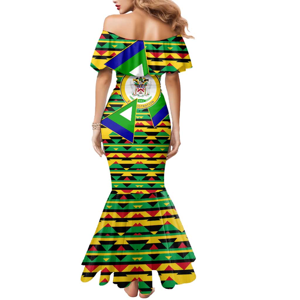 Nevis in Saint Kitts and Nevis Mermaid Dress Geometric Pattern and Coat of Arms - Wonder Print Shop