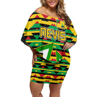 Nevis in Saint Kitts and Nevis Off Shoulder Short Dress Geometric Pattern and Coat of Arms - Wonder Print Shop