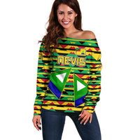 Nevis in Saint Kitts and Nevis Off Shoulder Sweater Geometric Pattern and Coat of Arms - Wonder Print Shop