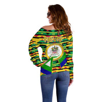 Nevis in Saint Kitts and Nevis Off Shoulder Sweater Geometric Pattern and Coat of Arms - Wonder Print Shop
