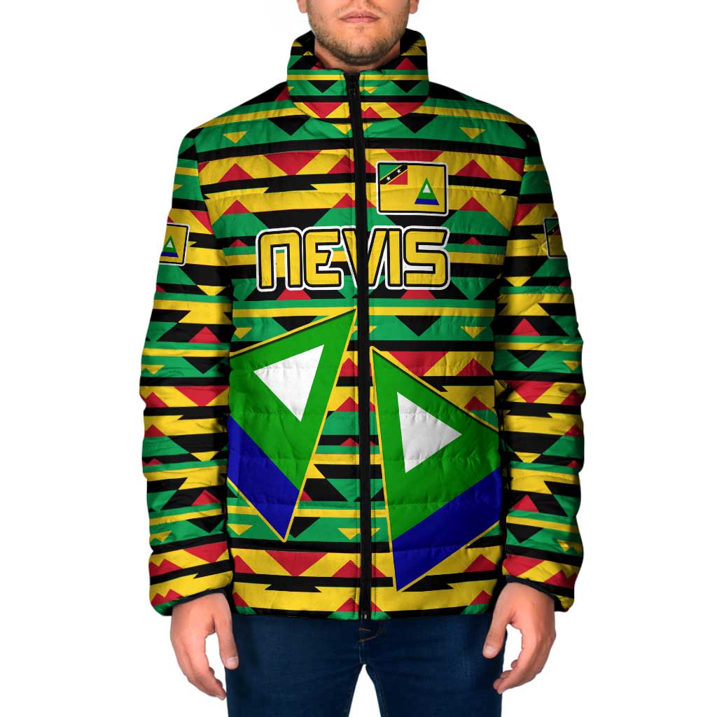 Nevis in Saint Kitts and Nevis Padded Jacket Geometric Pattern and Coat of Arms - Wonder Print Shop