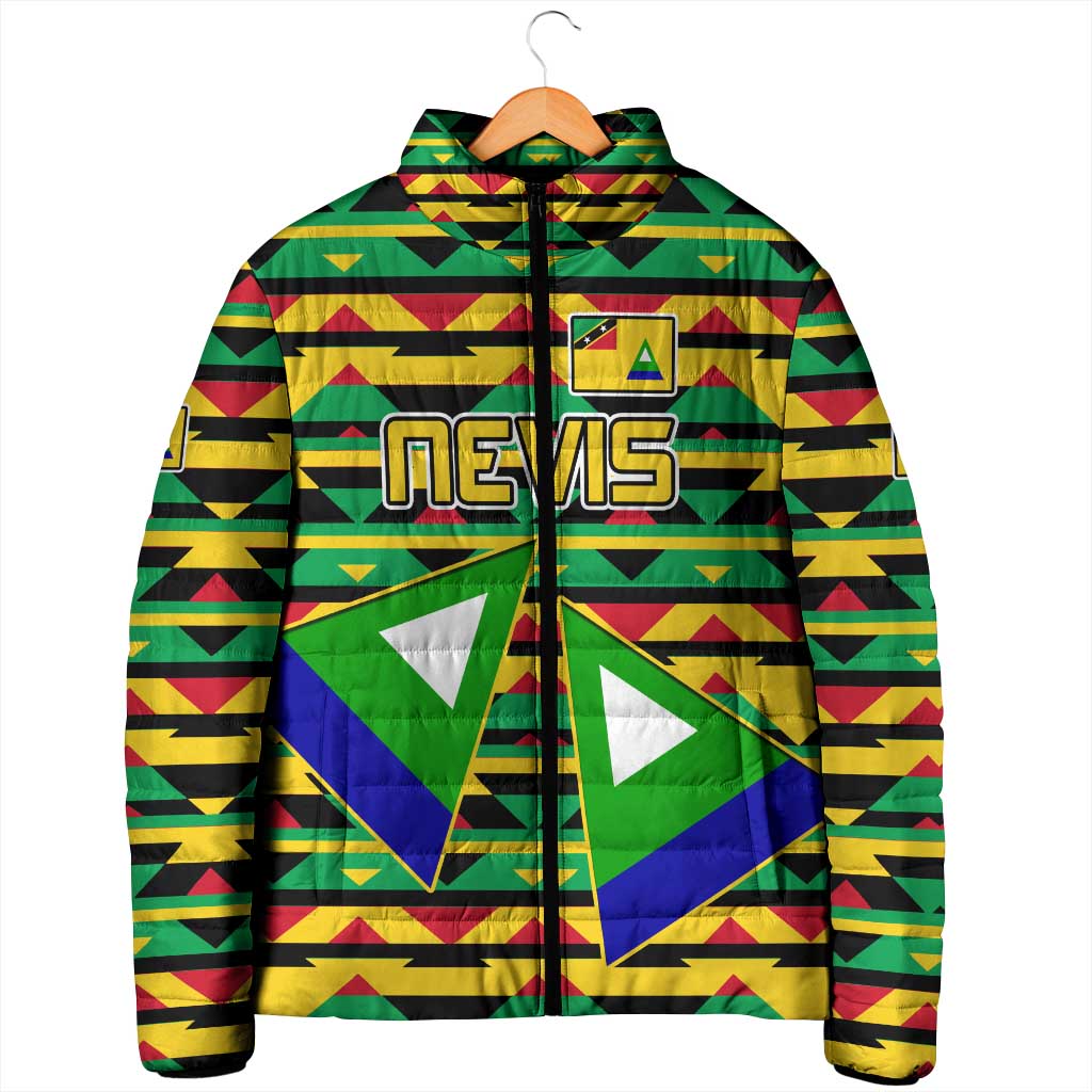 Nevis in Saint Kitts and Nevis Padded Jacket Geometric Pattern and Coat of Arms - Wonder Print Shop