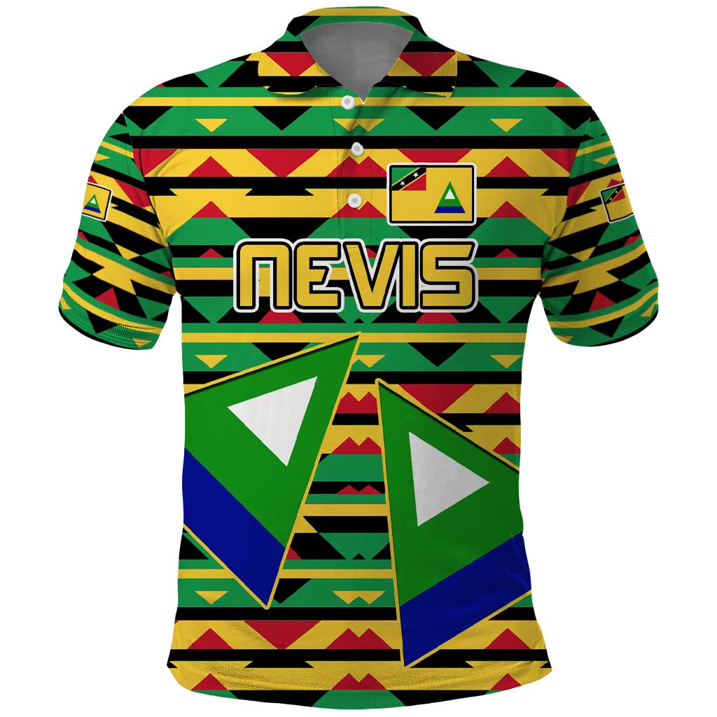 Nevis in Saint Kitts and Nevis Polo Shirt Geometric Pattern and Coat of Arms - Wonder Print Shop