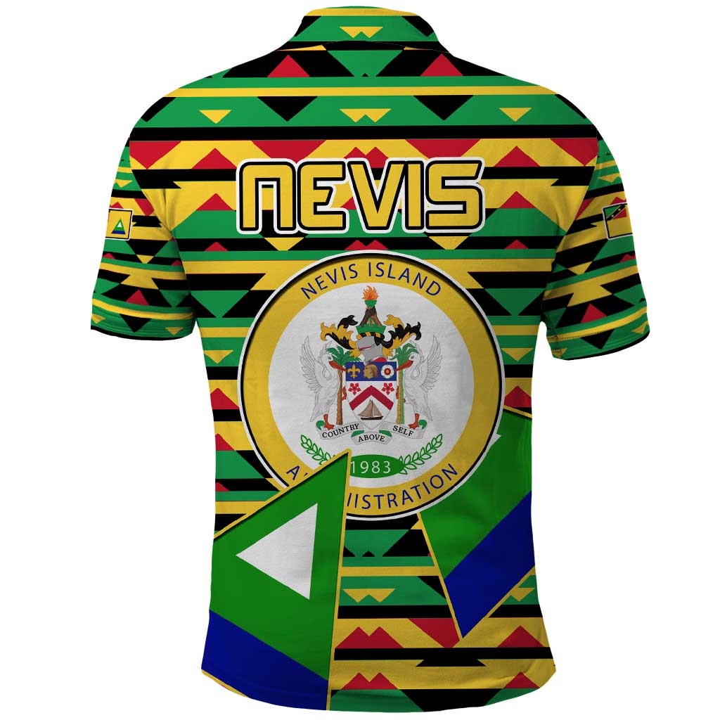 Nevis in Saint Kitts and Nevis Polo Shirt Geometric Pattern and Coat of Arms - Wonder Print Shop