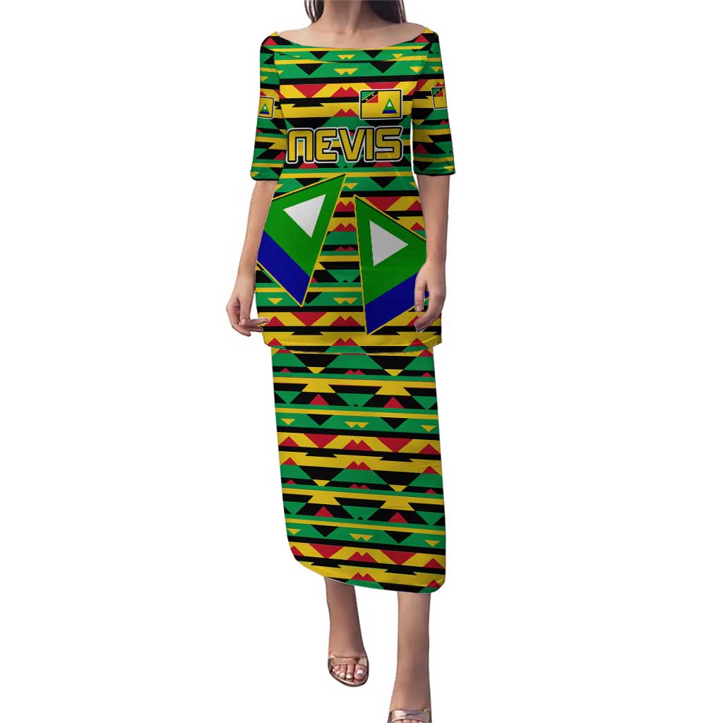 Nevis in Saint Kitts and Nevis Puletasi Geometric Pattern and Coat of Arms - Wonder Print Shop