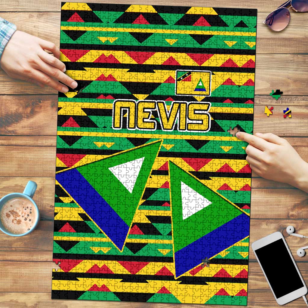 Nevis in Saint Kitts and Nevis Puzzle Geometric Pattern and Coat of Arms - Wonder Print Shop