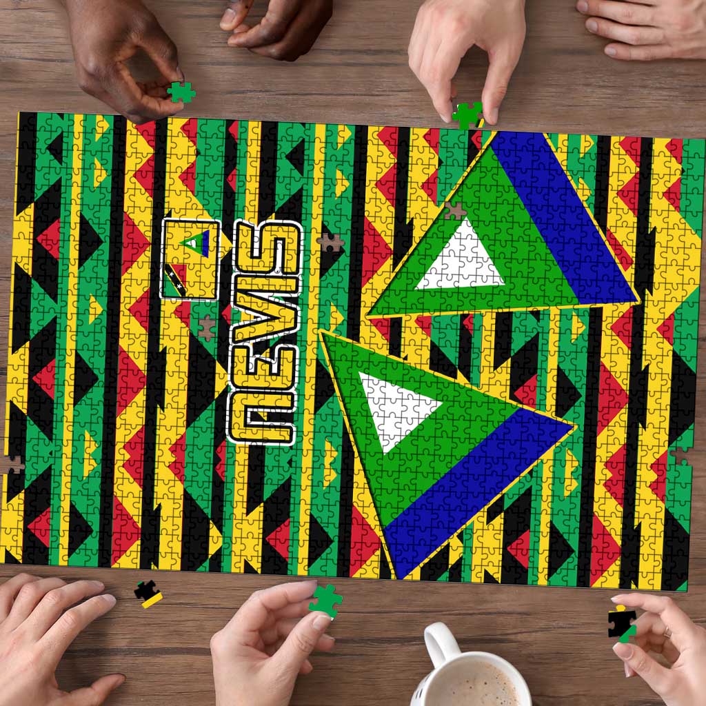 Nevis in Saint Kitts and Nevis Puzzle Geometric Pattern and Coat of Arms - Wonder Print Shop