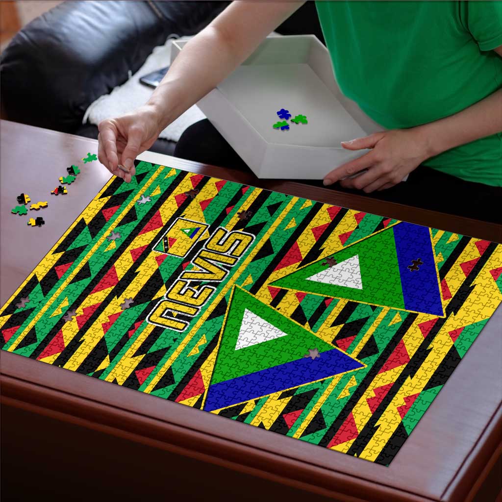 Nevis in Saint Kitts and Nevis Puzzle Geometric Pattern and Coat of Arms - Wonder Print Shop