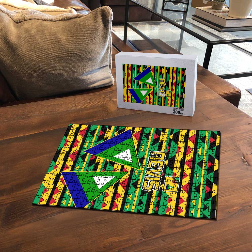 Nevis in Saint Kitts and Nevis Puzzle Geometric Pattern and Coat of Arms - Wonder Print Shop