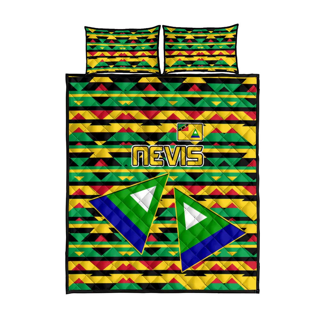 Nevis in Saint Kitts and Nevis Quilt Bed Set Geometric Pattern and Coat of Arms - Wonder Print Shop