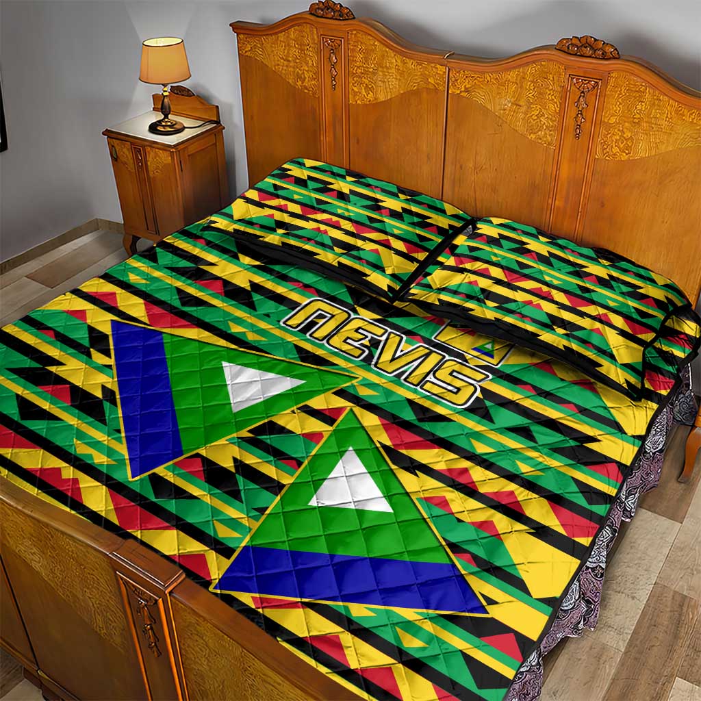 Nevis in Saint Kitts and Nevis Quilt Bed Set Geometric Pattern and Coat of Arms - Wonder Print Shop