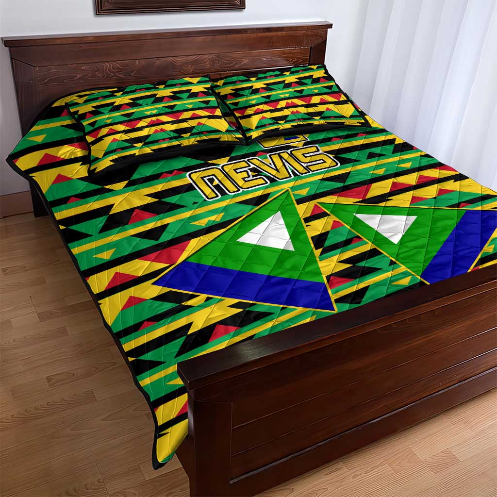 Nevis in Saint Kitts and Nevis Quilt Bed Set Geometric Pattern and Coat of Arms - Wonder Print Shop