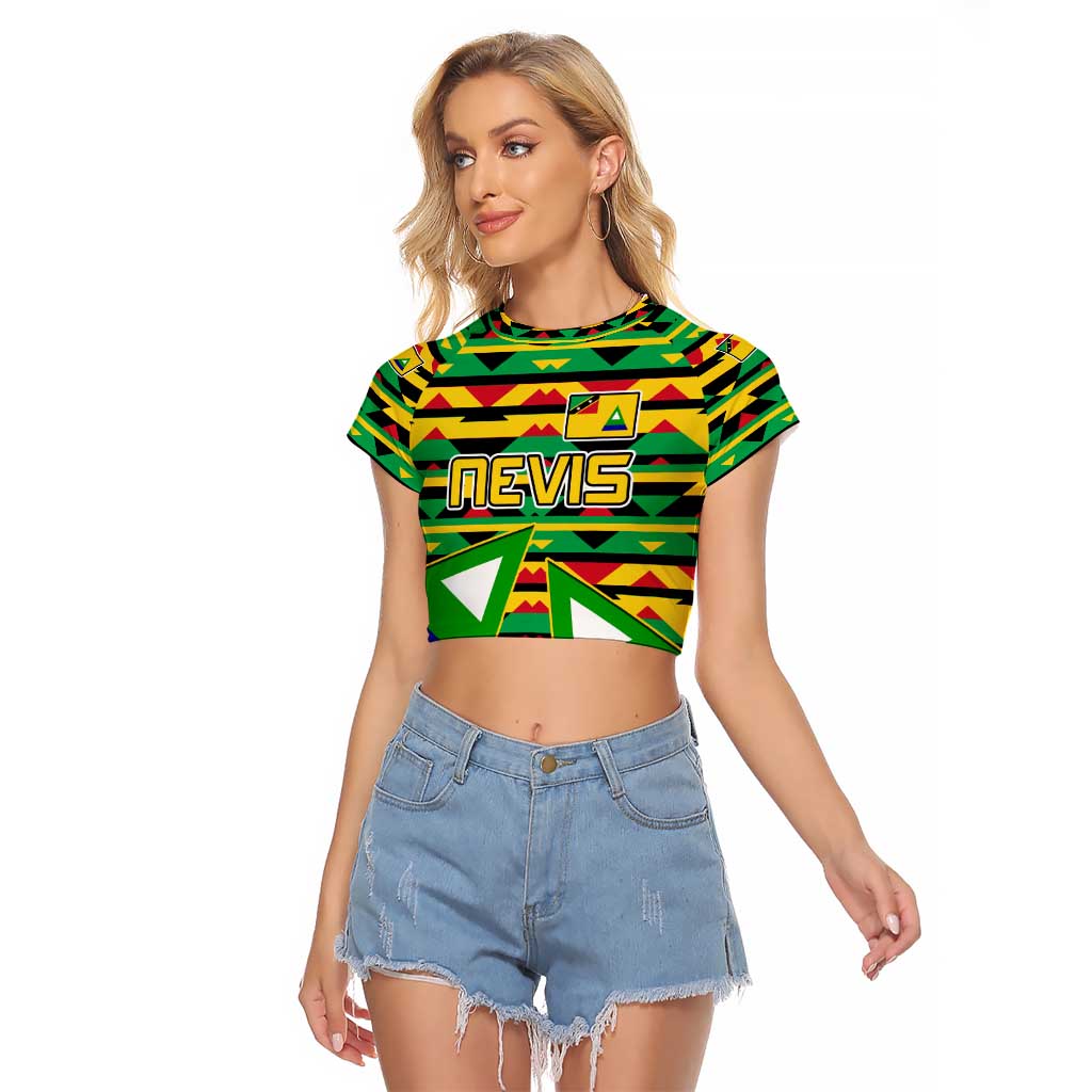 Nevis in Saint Kitts and Nevis Raglan Cropped T Shirt Geometric Pattern and Coat of Arms - Wonder Print Shop