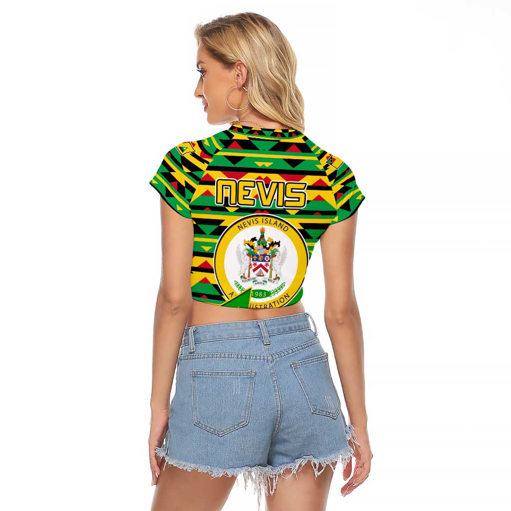 Nevis in Saint Kitts and Nevis Raglan Cropped T Shirt Geometric Pattern and Coat of Arms - Wonder Print Shop