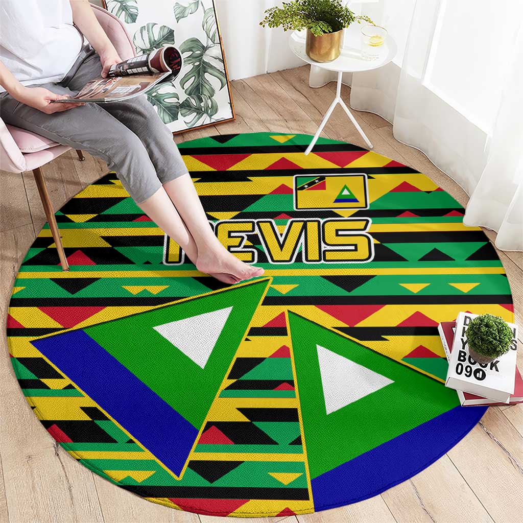 Nevis in Saint Kitts and Nevis Round Carpet Geometric Pattern and Coat of Arms - Wonder Print Shop