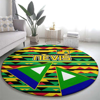 Nevis in Saint Kitts and Nevis Round Carpet Geometric Pattern and Coat of Arms - Wonder Print Shop