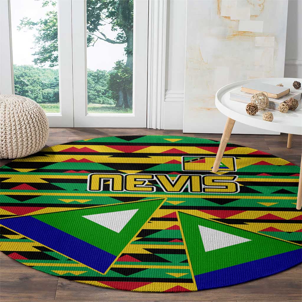 Nevis in Saint Kitts and Nevis Round Carpet Geometric Pattern and Coat of Arms - Wonder Print Shop