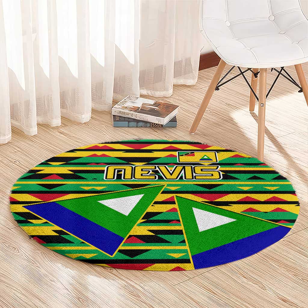 Nevis in Saint Kitts and Nevis Round Carpet Geometric Pattern and Coat of Arms - Wonder Print Shop