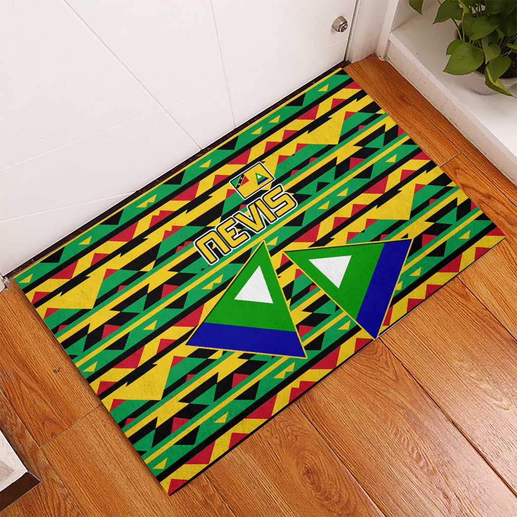 Nevis in Saint Kitts and Nevis Rubber Doormat Geometric Pattern and Coat of Arms - Wonder Print Shop