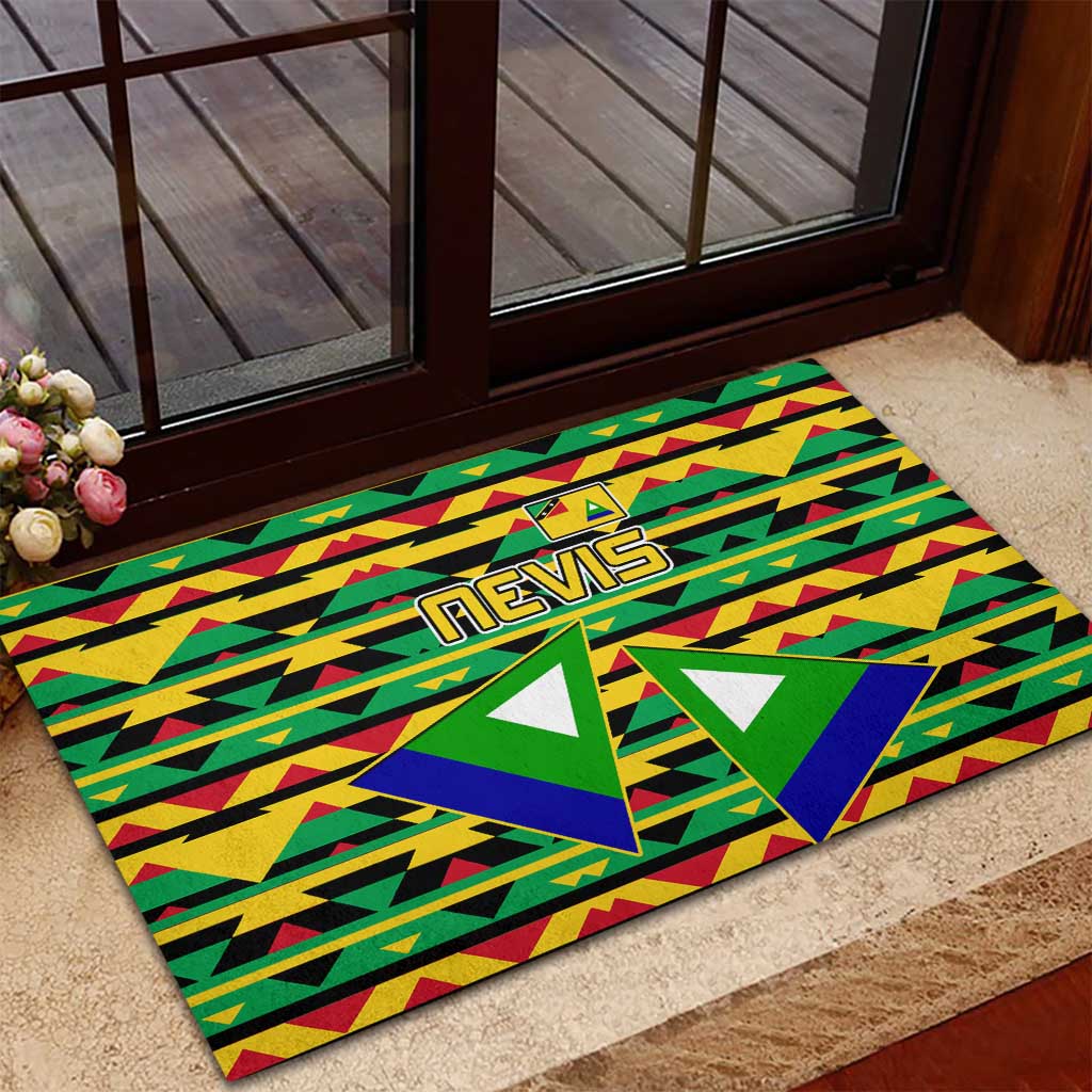 Nevis in Saint Kitts and Nevis Rubber Doormat Geometric Pattern and Coat of Arms - Wonder Print Shop