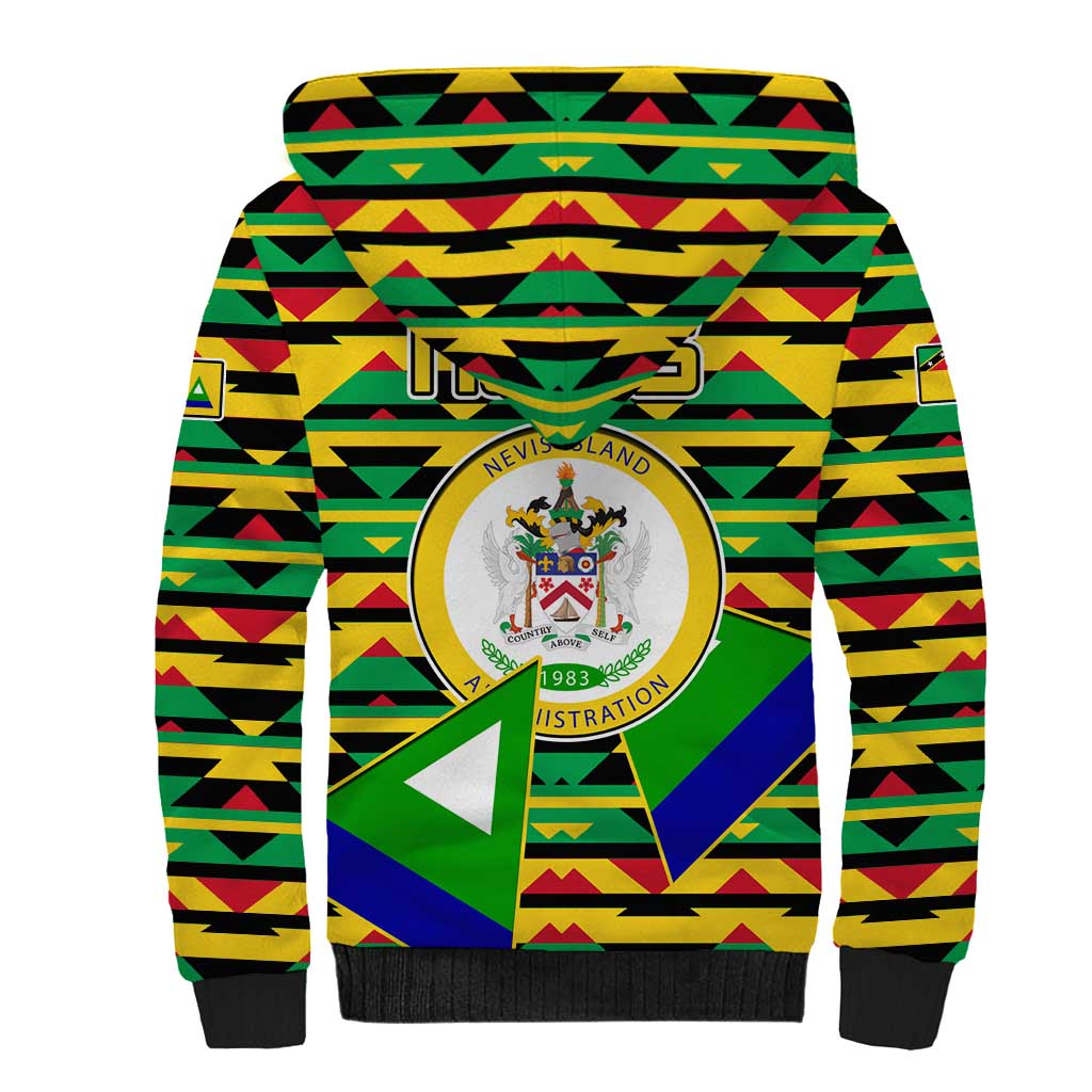 Nevis in Saint Kitts and Nevis Sherpa Hoodie Geometric Pattern and Coat of Arms - Wonder Print Shop
