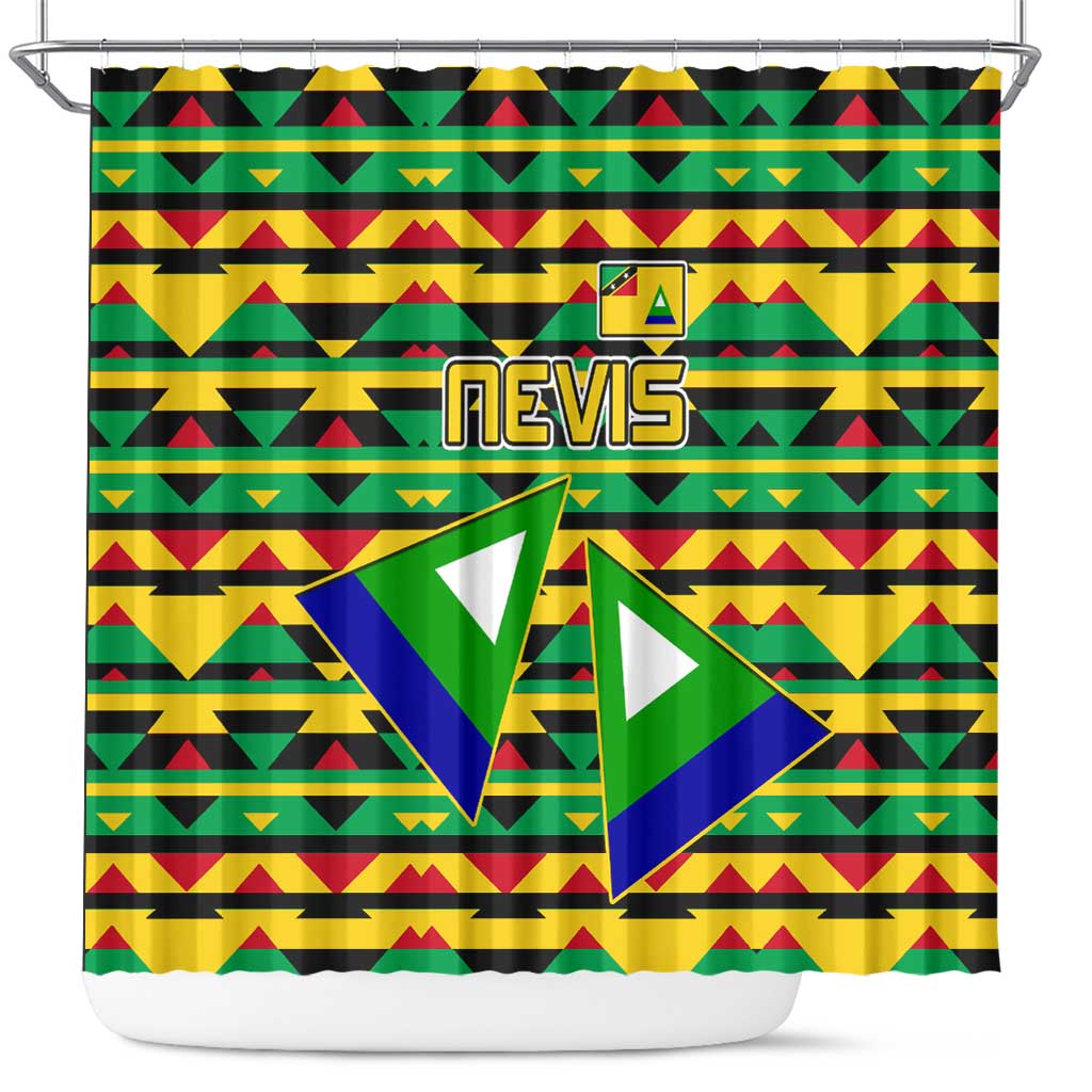 Nevis in Saint Kitts and Nevis Shower Curtain Geometric Pattern and Coat of Arms - Wonder Print Shop