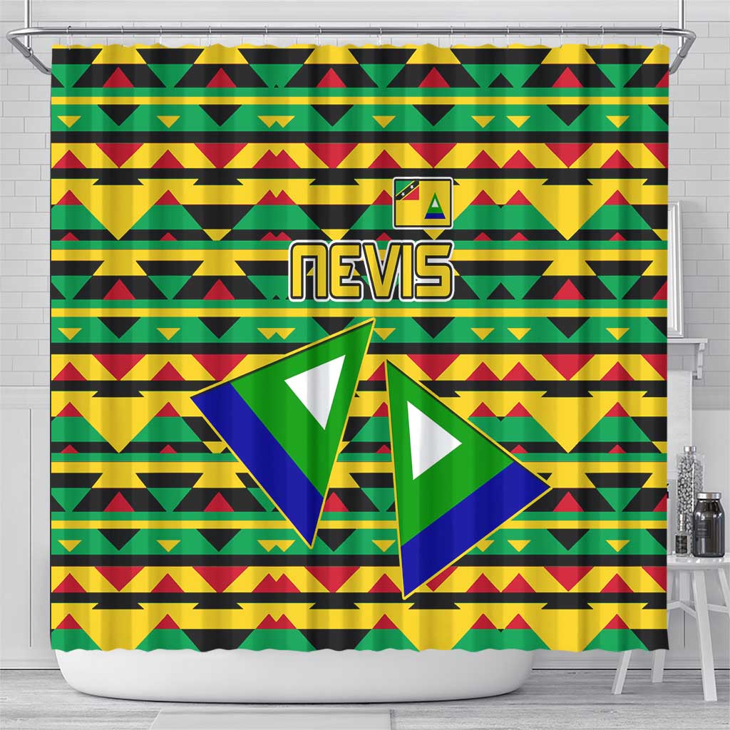 Nevis in Saint Kitts and Nevis Shower Curtain Geometric Pattern and Coat of Arms - Wonder Print Shop