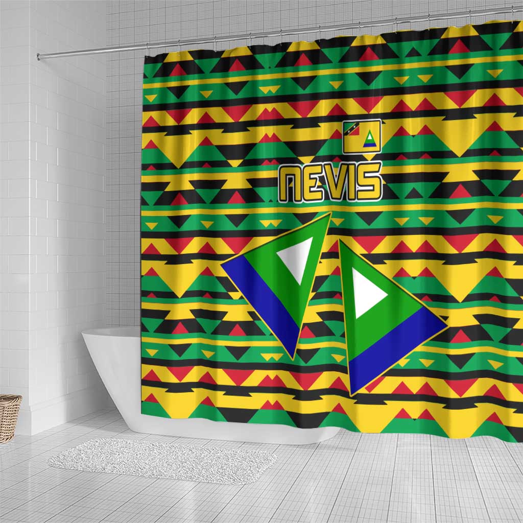 Nevis in Saint Kitts and Nevis Shower Curtain Geometric Pattern and Coat of Arms - Wonder Print Shop