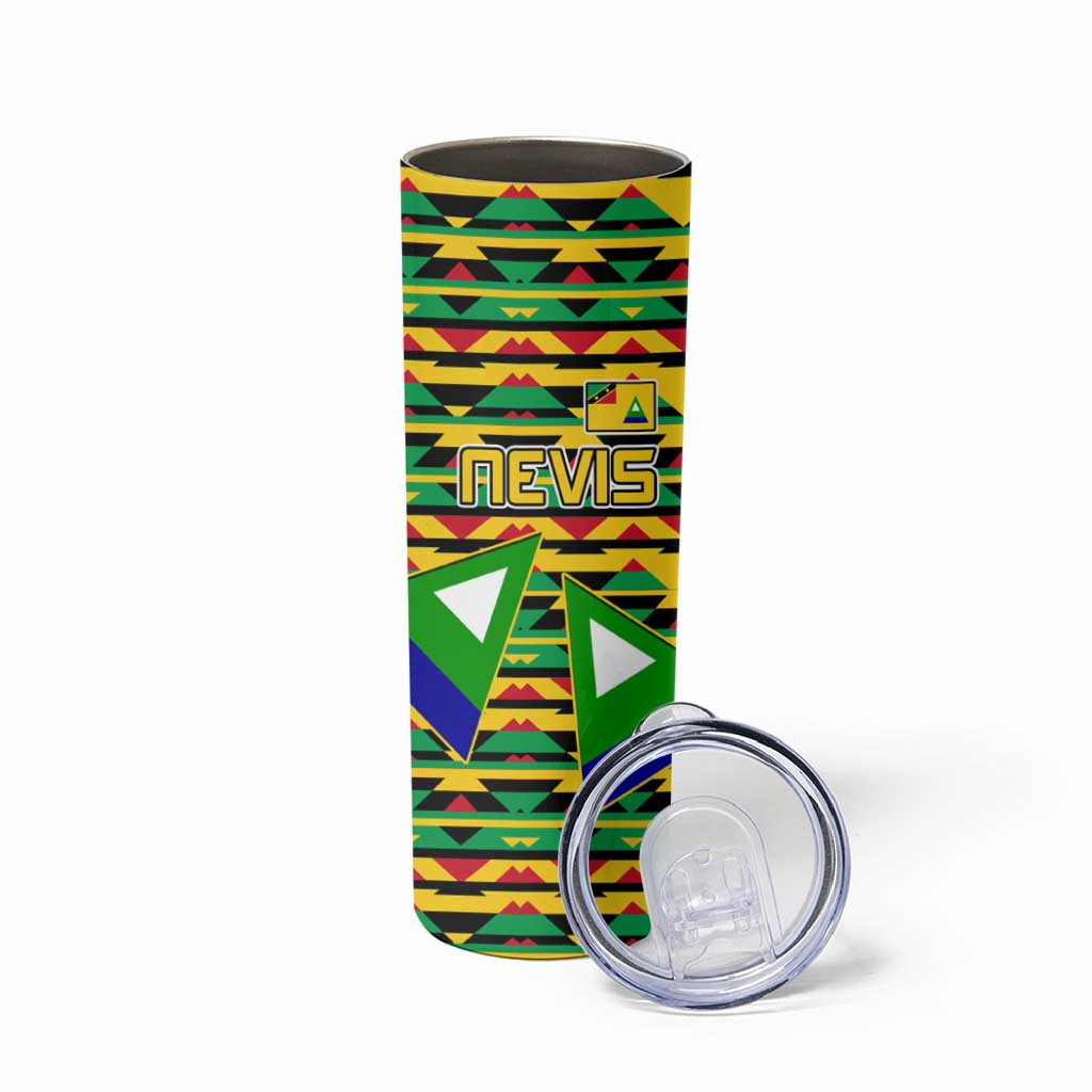Nevis in Saint Kitts and Nevis Skinny Tumbler Geometric Pattern and Coat of Arms - Wonder Print Shop