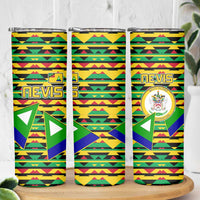 Nevis in Saint Kitts and Nevis Skinny Tumbler Geometric Pattern and Coat of Arms - Wonder Print Shop