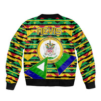 Nevis in Saint Kitts and Nevis Sleeve Zip Bomber Jacket Geometric Pattern and Coat of Arms - Wonder Print Shop