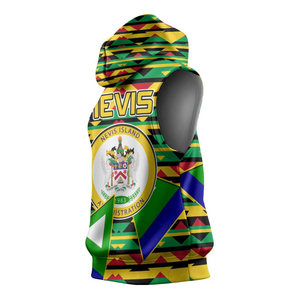 Nevis in Saint Kitts and Nevis Sleeveless Hoodie Geometric Pattern and Coat of Arms - Wonder Print Shop