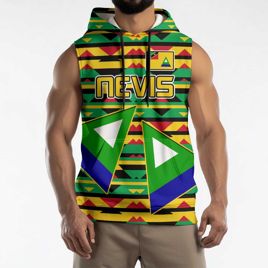 Nevis in Saint Kitts and Nevis Sleeveless Hoodie Geometric Pattern and Coat of Arms - Wonder Print Shop