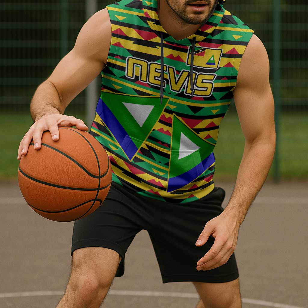 Nevis in Saint Kitts and Nevis Sleeveless Hoodie Geometric Pattern and Coat of Arms - Wonder Print Shop