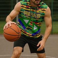 Nevis in Saint Kitts and Nevis Sleeveless Hoodie Geometric Pattern and Coat of Arms - Wonder Print Shop