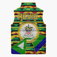 Nevis in Saint Kitts and Nevis Sleeveless Puffer Jacket Geometric Pattern and Coat of Arms - Wonder Print Shop