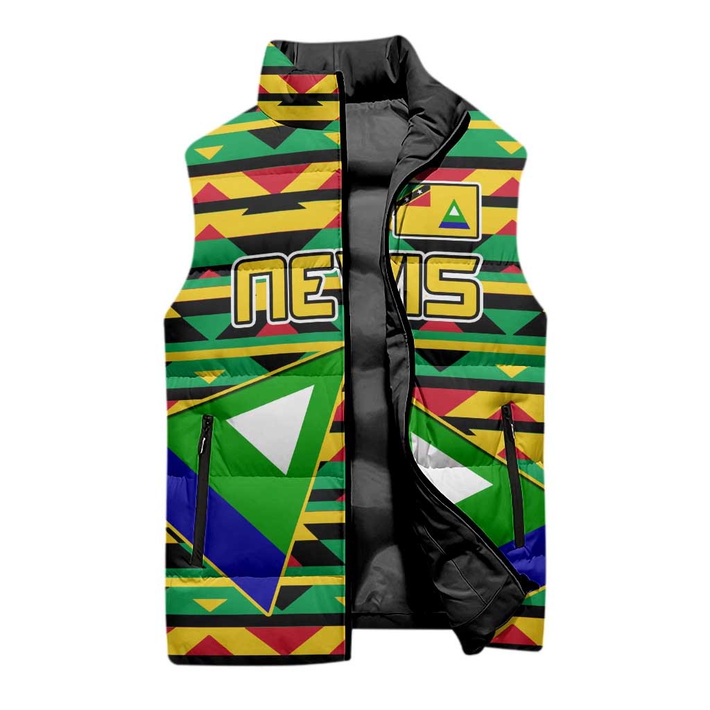 Nevis in Saint Kitts and Nevis Sleeveless Puffer Jacket Geometric Pattern and Coat of Arms - Wonder Print Shop