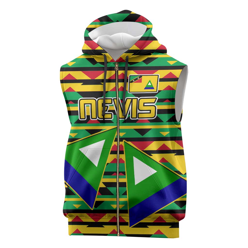 Nevis in Saint Kitts and Nevis Sleeveless Zip Hoodie Geometric Pattern and Coat of Arms - Wonder Print Shop