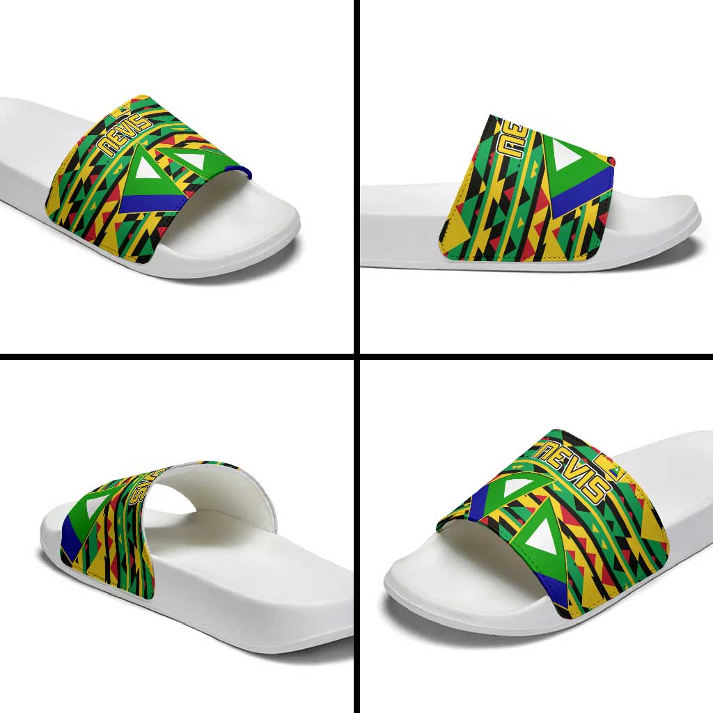 Nevis in Saint Kitts and Nevis Slide Sandals Geometric Pattern and Coat of Arms - Wonder Print Shop