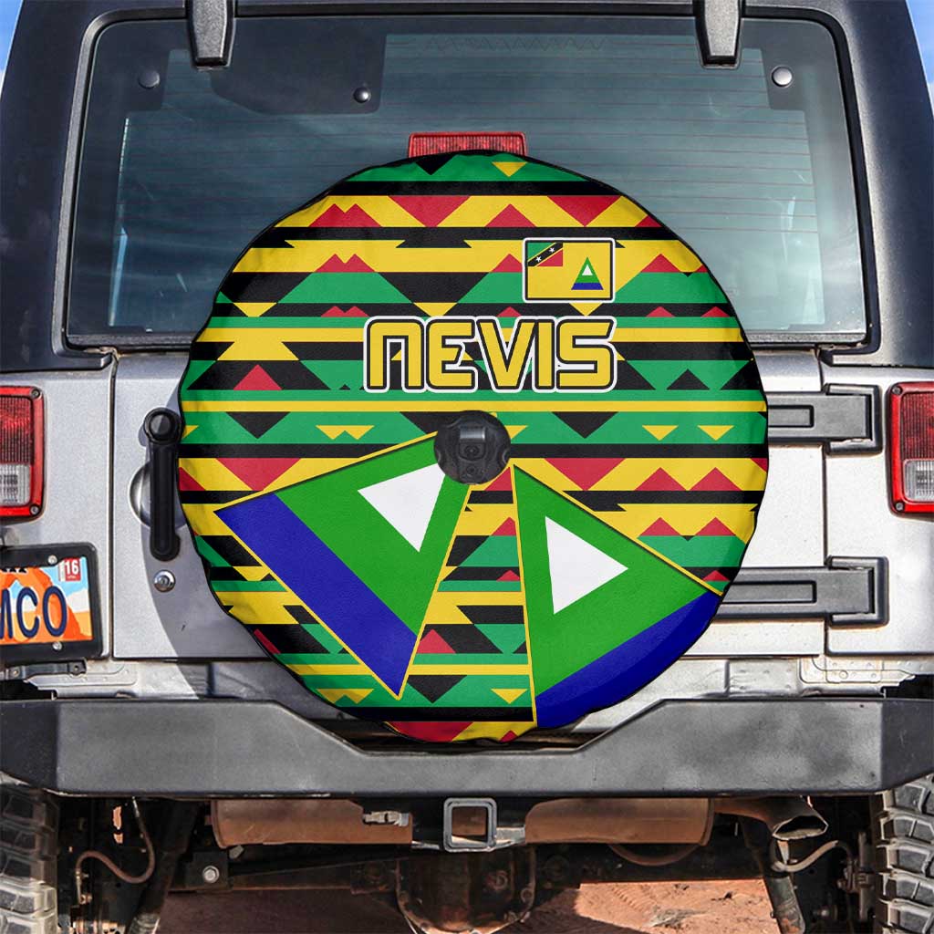 Nevis in Saint Kitts and Nevis Spare Tire Cover Geometric Pattern and Coat of Arms - Wonder Print Shop