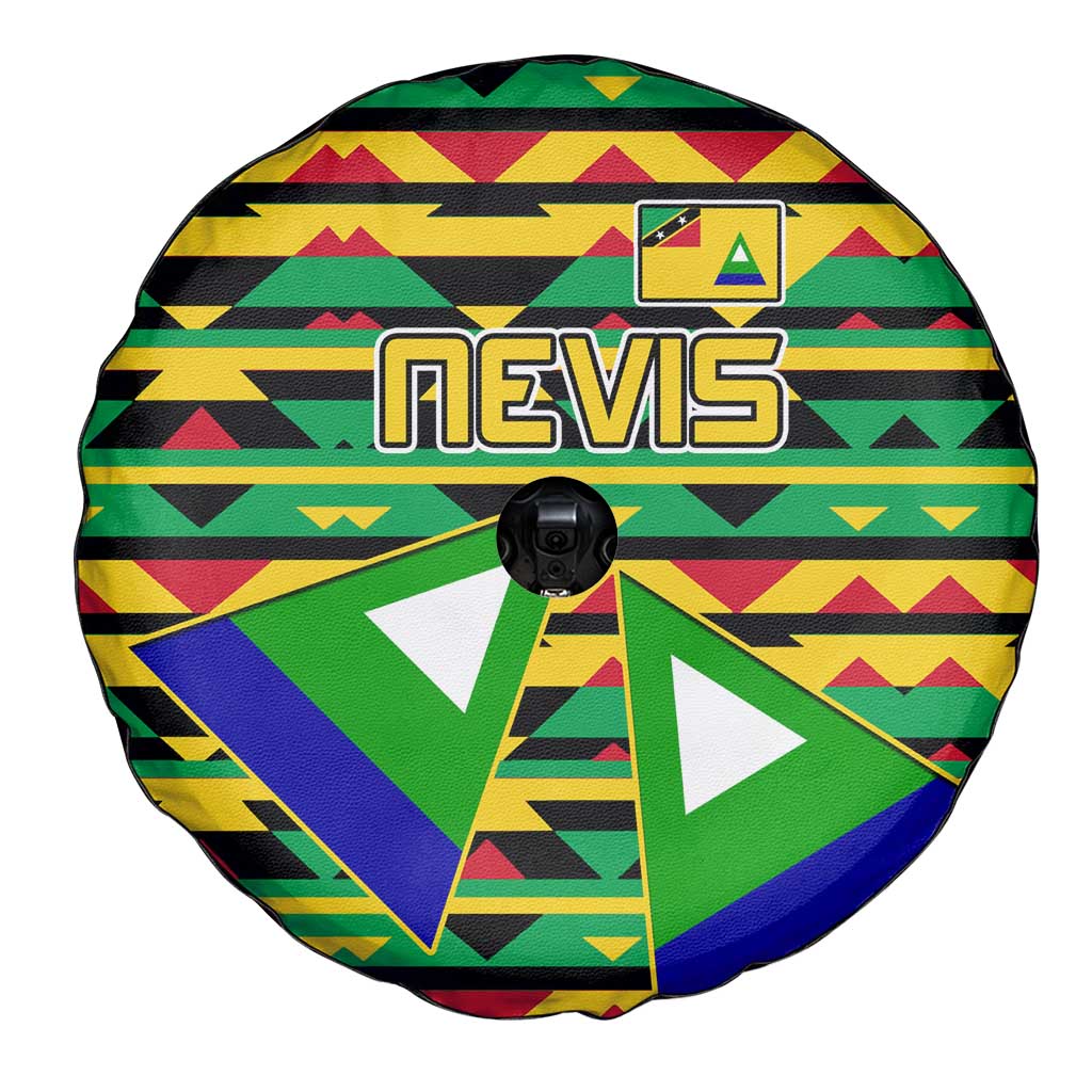 Nevis in Saint Kitts and Nevis Spare Tire Cover Geometric Pattern and Coat of Arms - Wonder Print Shop
