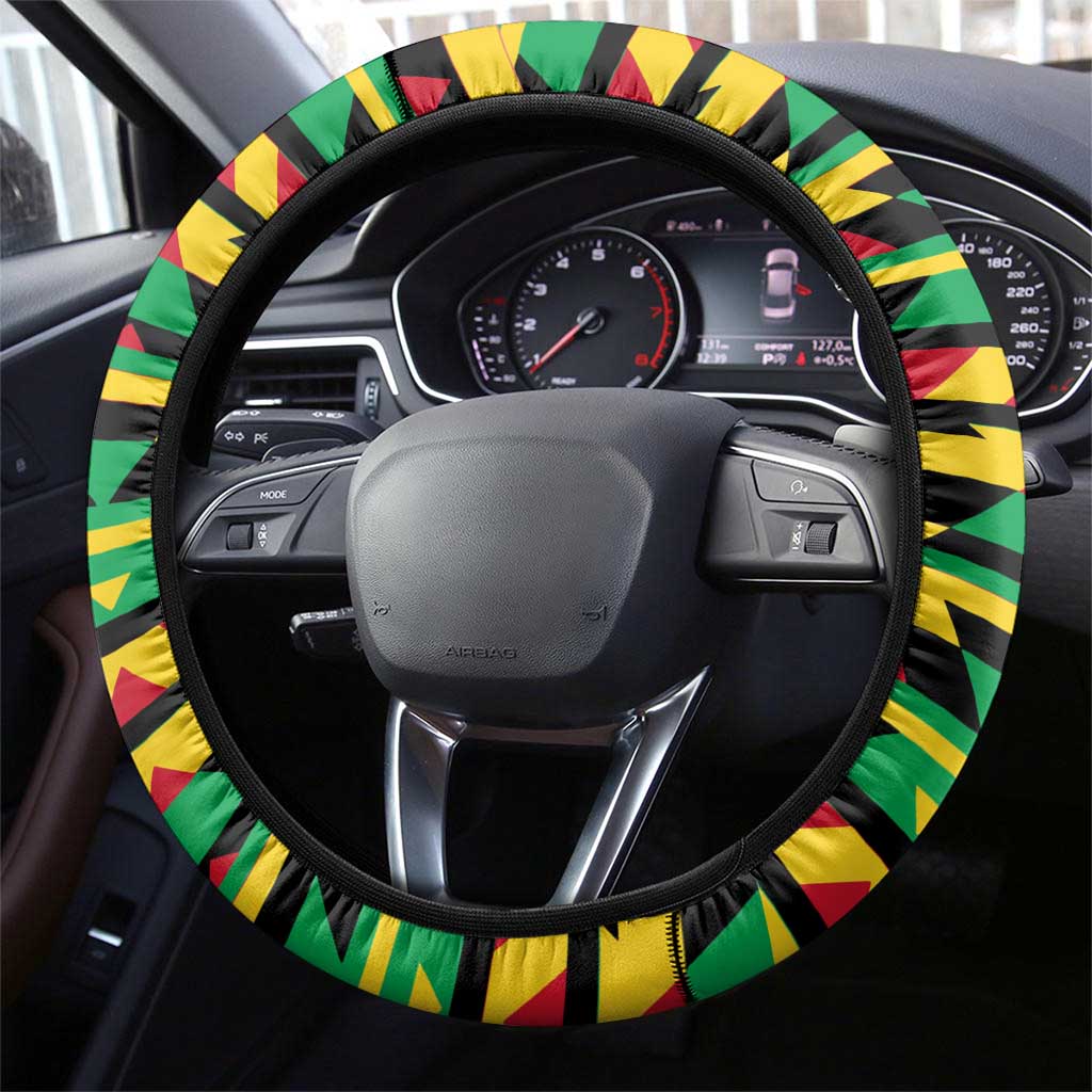 Nevis in Saint Kitts and Nevis Steering Wheel Cover Geometric Pattern and Coat of Arms - Wonder Print Shop