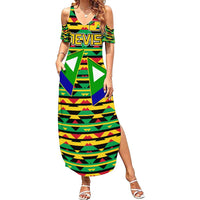 Nevis in Saint Kitts and Nevis Summer Maxi Dress Geometric Pattern and Coat of Arms - Wonder Print Shop