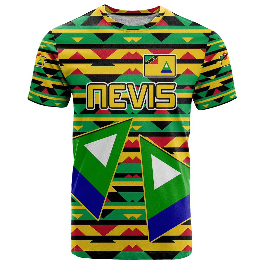 Nevis in Saint Kitts and Nevis T Shirt Geometric Pattern and Coat of Arms - Wonder Print Shop