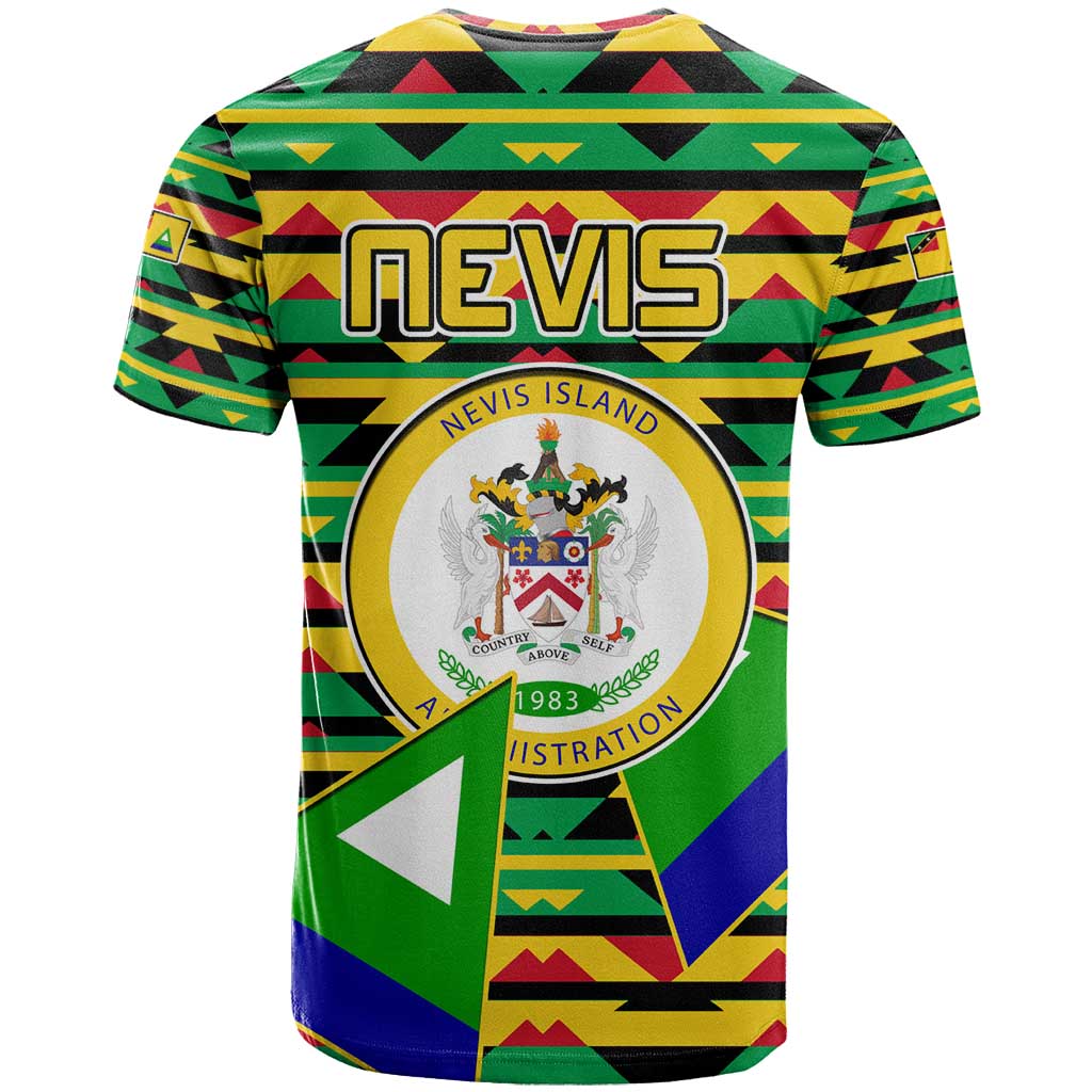 Nevis in Saint Kitts and Nevis T Shirt Geometric Pattern and Coat of Arms - Wonder Print Shop