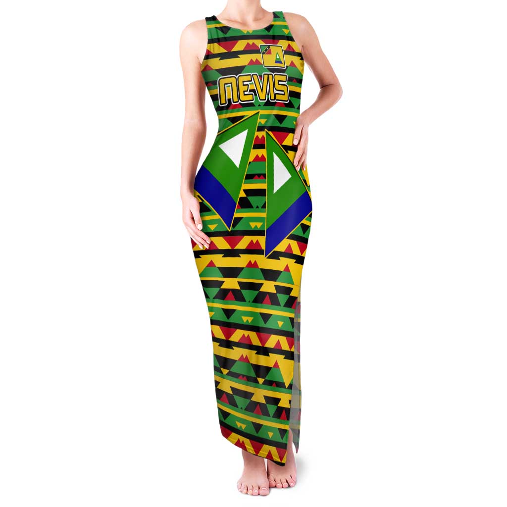 Nevis in Saint Kitts and Nevis Tank Maxi Dress Geometric Pattern and Coat of Arms - Wonder Print Shop