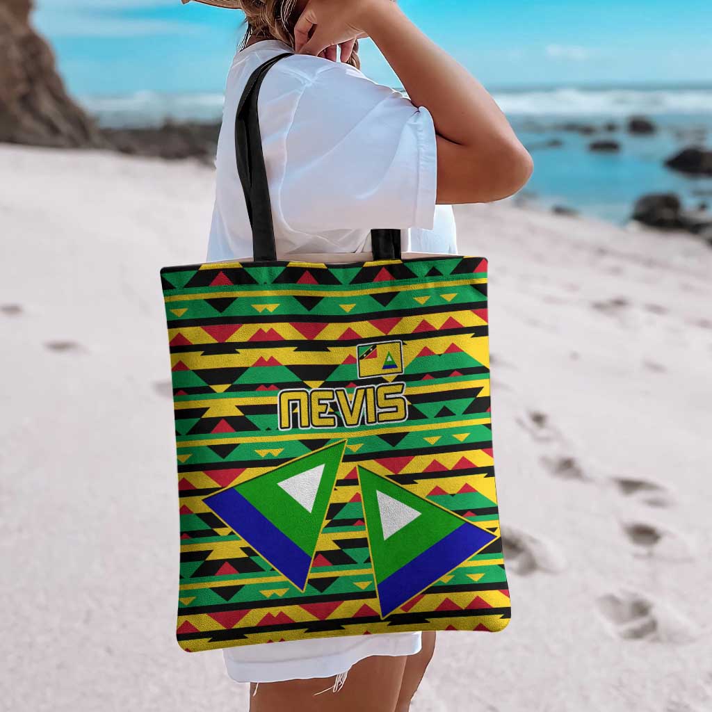 Nevis in Saint Kitts and Nevis Tote Bag Geometric Pattern and Coat of Arms - Wonder Print Shop