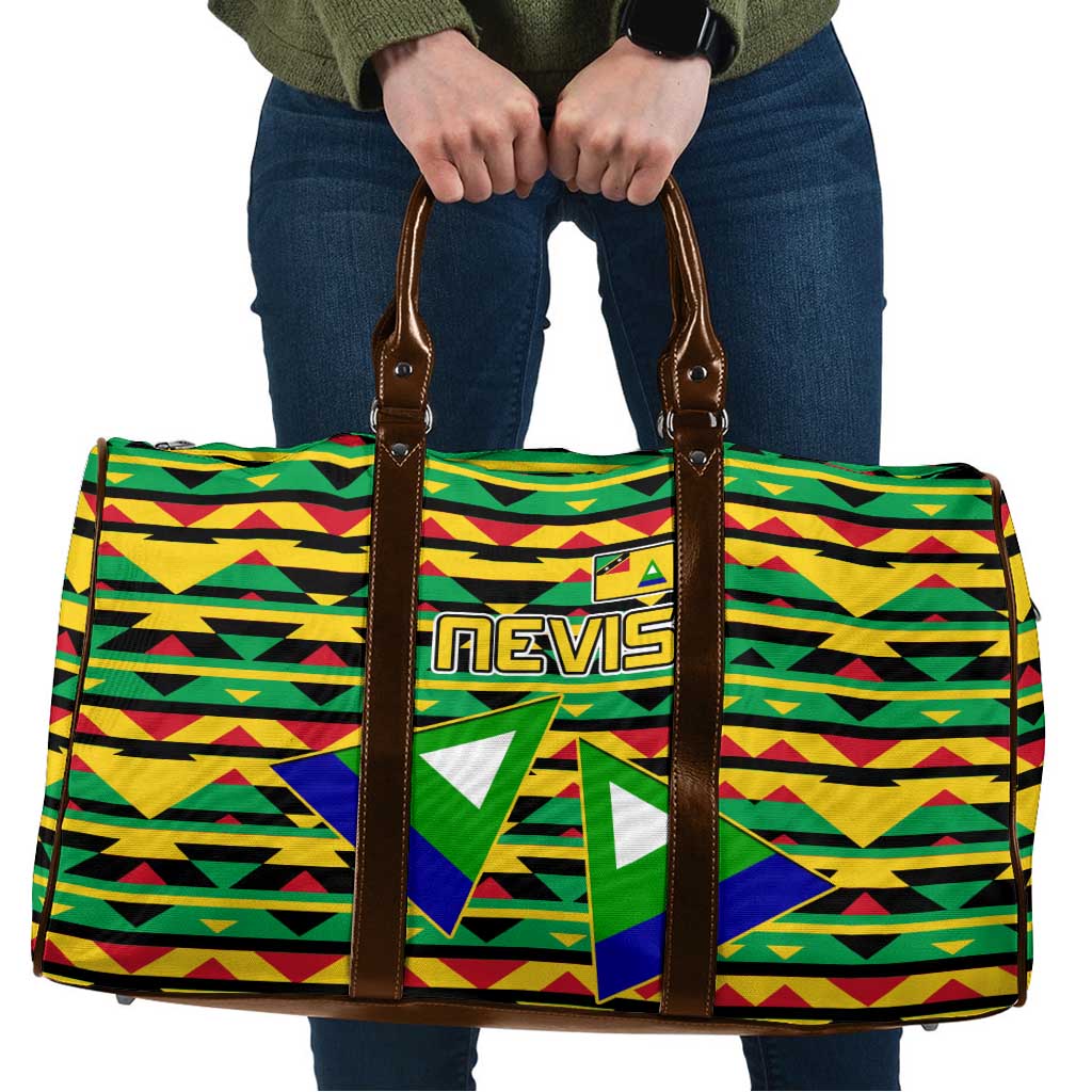 Nevis in Saint Kitts and Nevis Travel Bag Geometric Pattern and Coat of Arms - Wonder Print Shop
