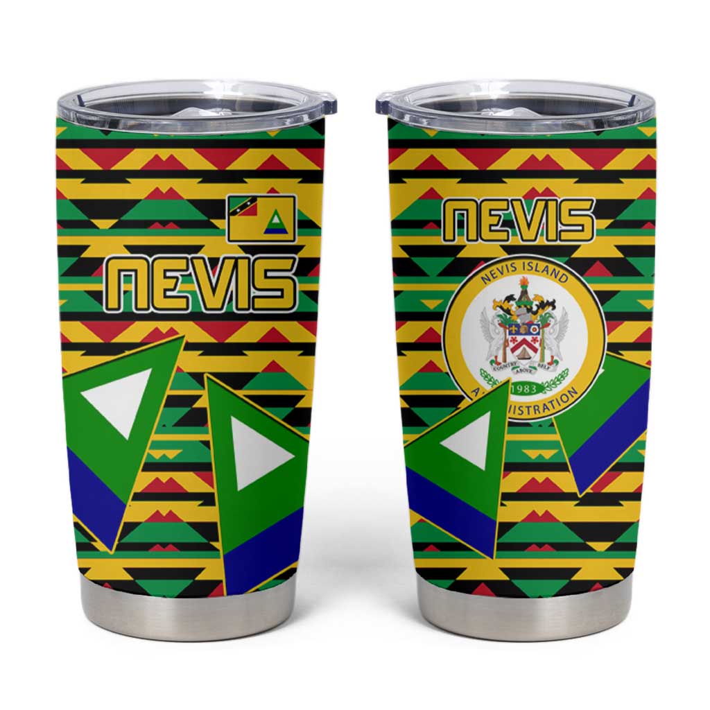 Nevis in Saint Kitts and Nevis Tumbler Cup Geometric Pattern and Coat of Arms - Wonder Print Shop