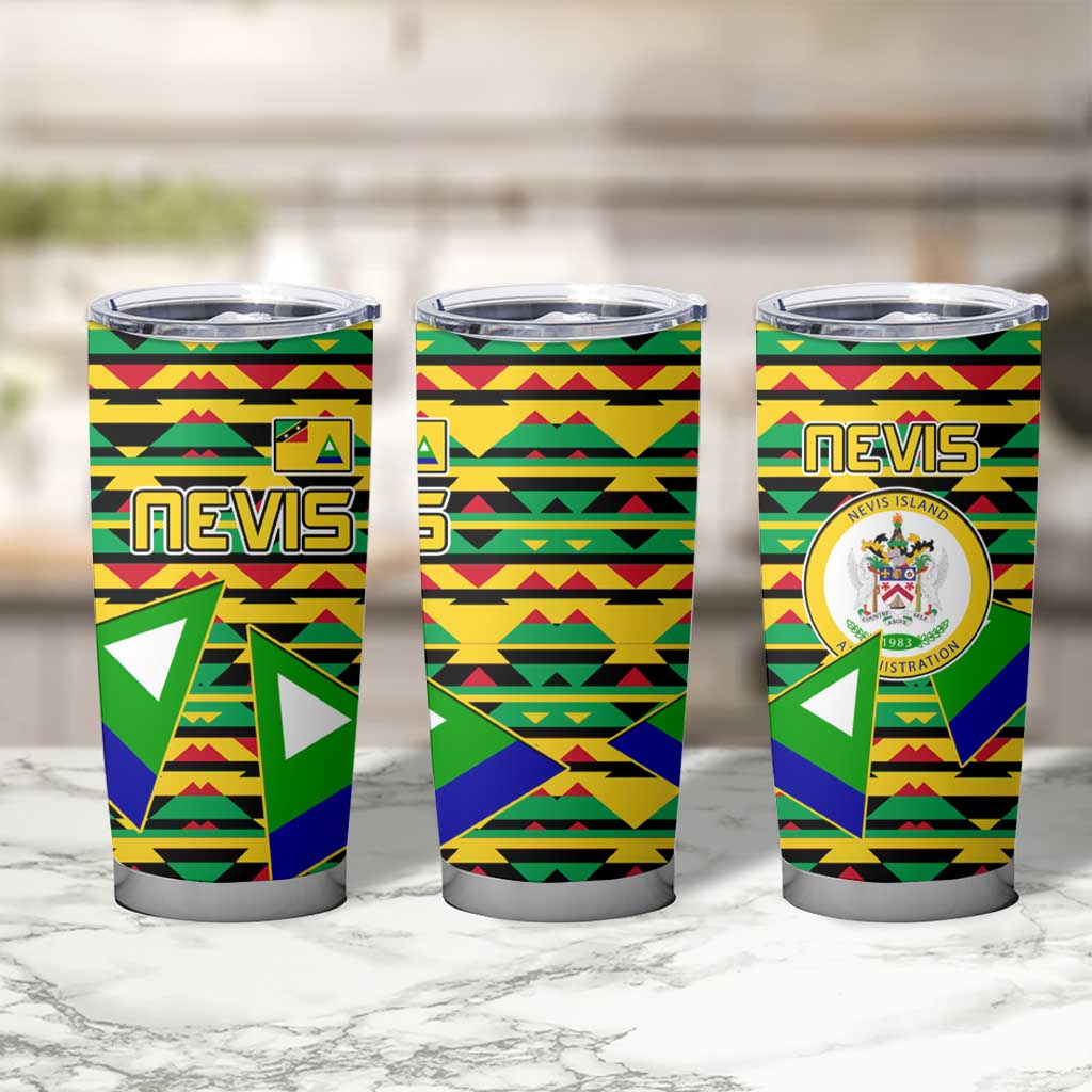 Nevis in Saint Kitts and Nevis Tumbler Cup Geometric Pattern and Coat of Arms - Wonder Print Shop